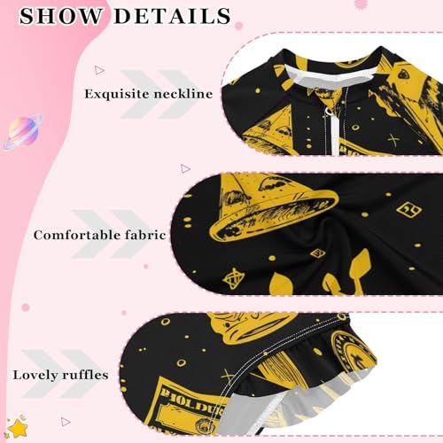 Girls One Piece Swimsuits Long Sleeve Swimsuit Zipper Bathing Suits Gold Ink Dollars Black3