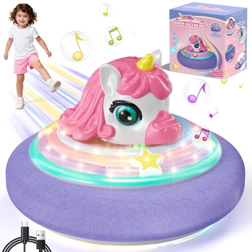 Einhorn Hover Fußball mit LED für Kinder- Wiederaufladbarer Air Power Ball für 3 4 5 6 7 8-12 Mädchen- Sicheres Schwebendes Spielzeug für Indoor Spiele Geburtstag & Weihnachten