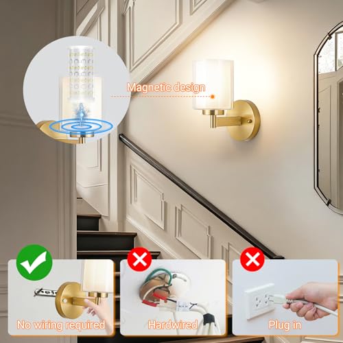 Image of Nekhung Battery Operated Wall Sconce Set of 2, Wireless Wall Sconce with Remote,10000mAh Rechargeable RGB Dimmable Bathroom Light Fixtures with Double Clear Glass Shade NOT Hardwired