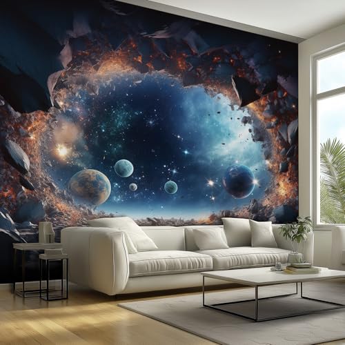 Générique Papier Peint Panoramique 350x256 cm, Univers Espace Motif Mur Papier Peint Intissé, Ciel Étoilé Planète Terre Décoration Revêtement Mural, pour Cuisine