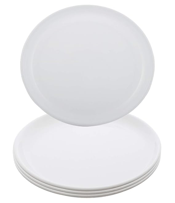 Heart Home 4 Pieces Unbreakable Round Plastic Microwave Safe Dinner Plates (White) CTHH016315