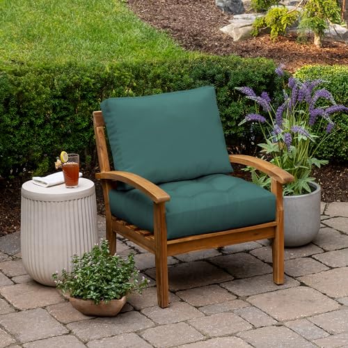 Image of Arden Outdoor Plush Modern Tufted Blowfill Deep Seat Set, 24 x 24, Water Repellent, Fade Resistant, Deep Seat Bottom and Back Cushion for Chair and Sofa, Peacock Blue Green Texture
