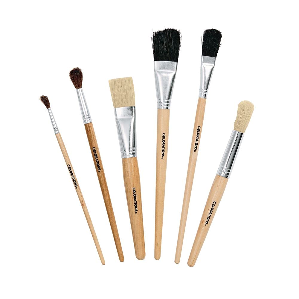 Colorations Natural Bristles Paint Brushes, Multiple Styles and Sizes with Storage Tray - Set of 72