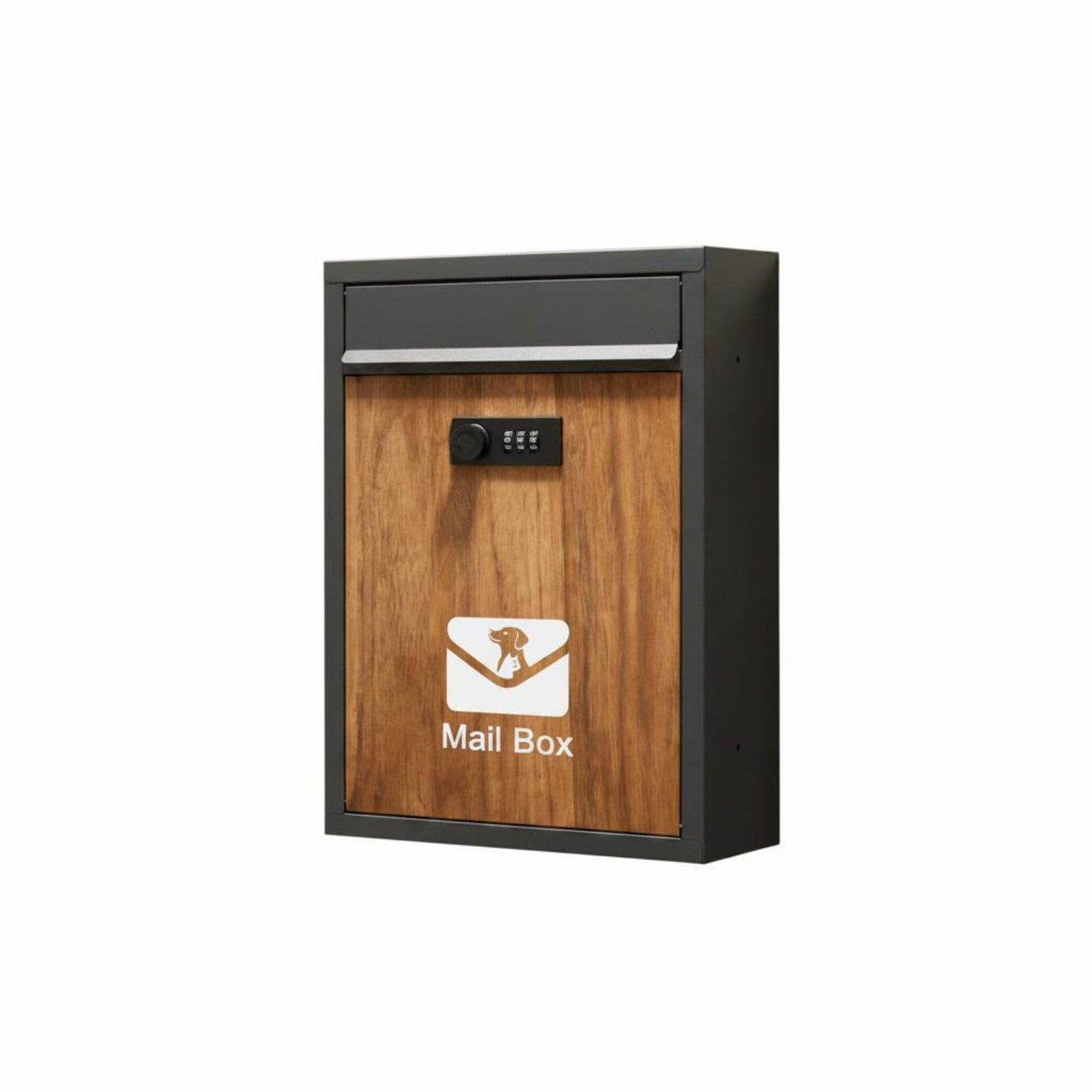 Letter Box Modern Design Lockable Outdoor Mailbox Large Capacity Locking Mailbox for Villa Entrance, Front Porch Walnut Cmb2206-image-49