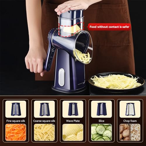 Rotary Cheese Reibe, Handheld Shredder mit 5 Klingen, Küche Manuelle Geschwindigkeit Reibe für Gemüse, Nüsse und mehr