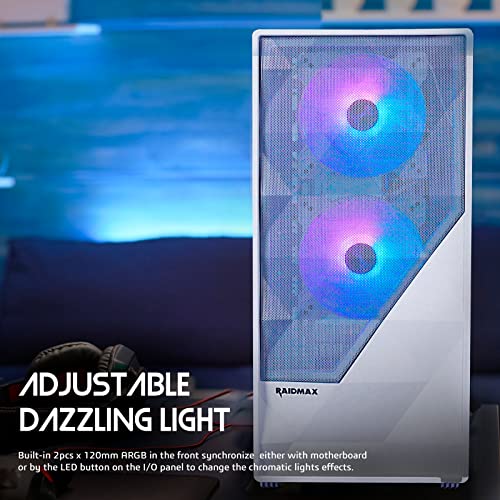 Raidmax Meshian Pc Case, Mid-Tower Gaming Pc Case With Diamond Mesh Grill, Gaming Pc Case Tempered Glass Side Panel, Pre-Installed Fans Computer Case, Argb Light, Usb 3.0, Hd Audio, Atx Case White #TOP1
