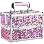 Frenessa Vanity Case Makeup Organiser Box Make up Box Storage Makeup Case Beauty Cases with Mirror Lockable with Keys, Shiny Pink