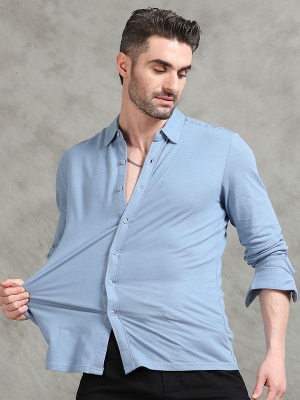 Image of StitchX Men's Cotton Regular Fit Full Sleeve Solid Knitted Shirt