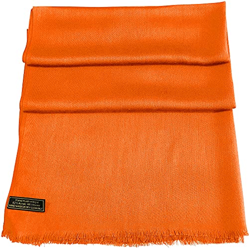 CJ Apparel Orange Solid Color Fringe Design Nepalese Shawl Seconds Scarf Wrap Stole Throw Head Wrap Pashmina Hand Made in Nepal New4
