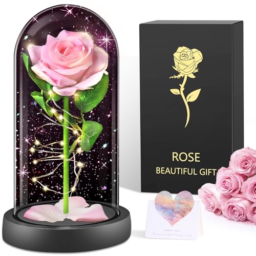 BOLEi Rose Intemporelle pour Femme, Rose sous Dôme en Verre pour Maman, Roses Chaude pour Amie, Cadeau Surprise Unique pour Elle