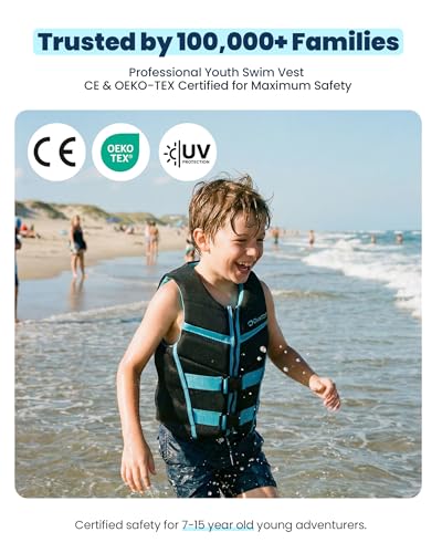 Owntop Schwimmhilfe für Jugend Kinder, verstellbare Auftriebsweste Unisex, Schwimmweste mit Sicherheitsverschlüsse zum SUP Kajakfahren Angeln Segeln - Schwarz L