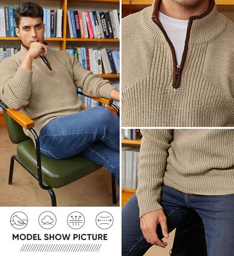 JMIERR Mens Quarter Zip Sweater Lightweight Mock Neck Casual Long Sleeve Knitted Solid Pullover Sweaters4