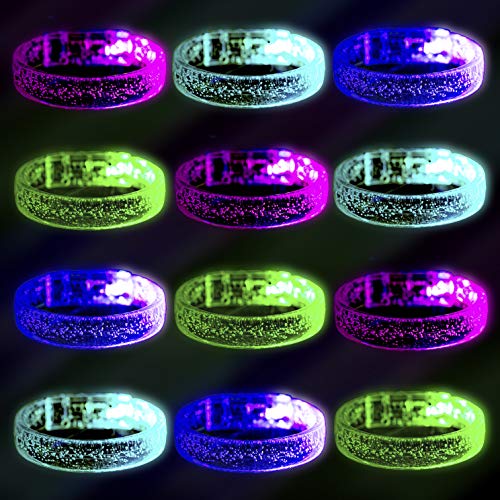 DAOKEY Flashing LED Light up Bracelets, Colorful Blinking Glow Wristbands Party Favors Toys Supplies for Birthday, Parties, Carnivals, Clear Case 12 Pack