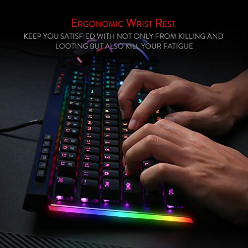 Redragon K580 VATA RGB LED Clavier de jeu mécanique rétroéclairé 104 touches Anti-ghosting avec touches de macro et commandes de support dédiées, enregistrement de macro intégré (commutateurs bleus)