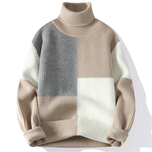 Men’S Turtleneck Long Sleeve Sweater Patchwork Knitted Warm Casual Slim Fit Pullover Sweater2