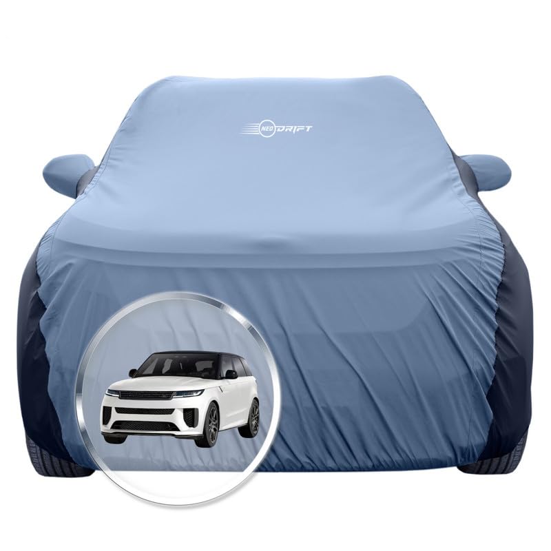 Image of NEODRIFT 'SuperTech' Car Cover for Range Rover Sports (100% Water-Resistant, All Weather Protection, Tailored Fit, Multi-Layered & Breathable Fabric) (Colour: L.Blue+Black)