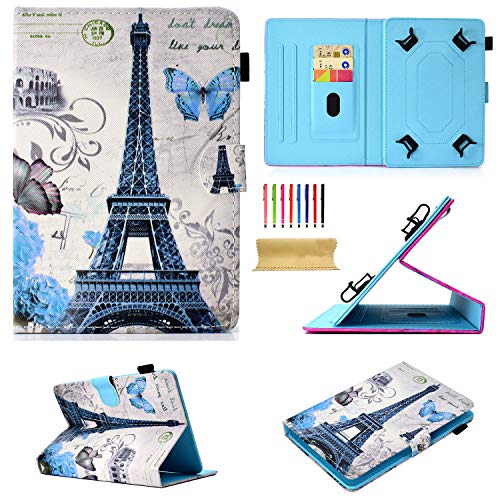 Uliking Universal Case for 8 inch Tablets, Folio Stand Cover with Card Pencil Holder for Samsung Galaxy Tab E/4/A/S2 8.0, iPad Mini 1/2/3/4, 7.9" 8.4" 8.5" Android iOS Tab (7.5"-8.5"), Eiffel Tower