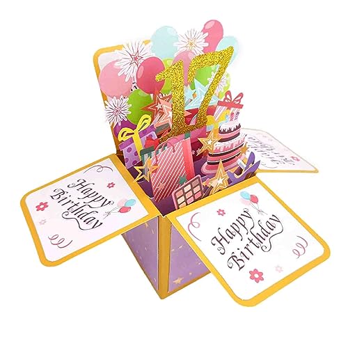 Asmallgf Happy 17th Birthday Pop Up Card for Girls Boys, Funny 17 Year Old Bday 3D Greeting Card for...