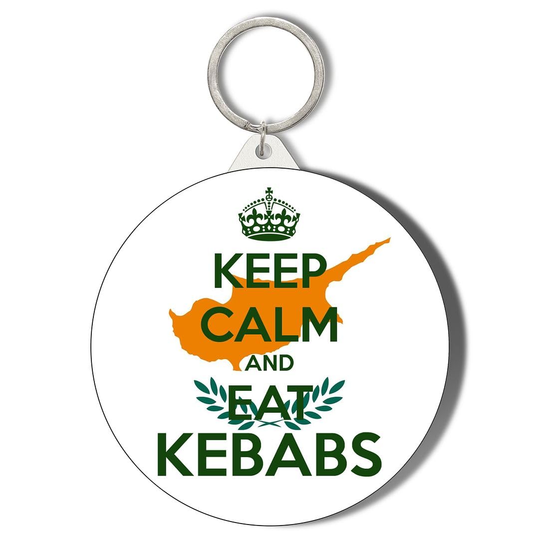 Gift Insanity White Keep Calm And Eat Kebabs Cyprus Map Short Chain Keyring Bottle Opener