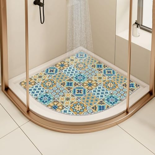 Tappetino da doccia angolare per doccia interna, antiscivolo, anti muffa, tappetino da bagno in luffa, quadrante curvo per bagno zona umida con scarico