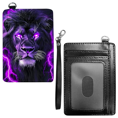 Purple Flame Lion Front Pocket Wallets for Men Women, PU Leather Slim Men's Wallets, Card Cases & Money Organizers RFID Blocking Wallet with Wrist Rope for Travel, Outdoors, Home, Shopping