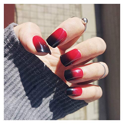 Barode False Nails Black Red Gradient Fake Nails Full Cover Simple Party Acrylic Nails for Women and Girls