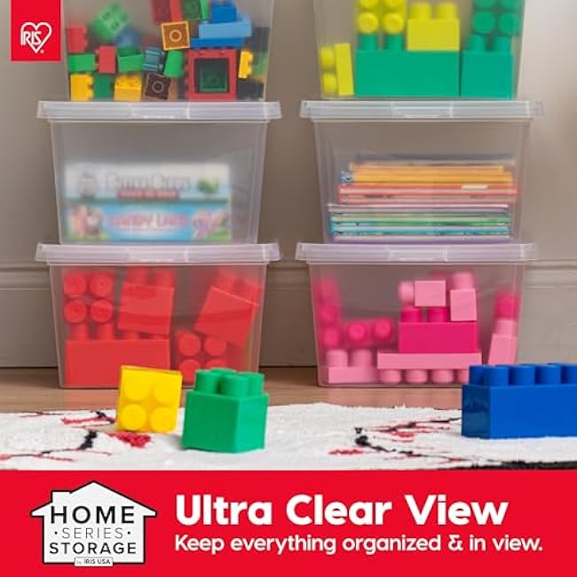 IRIS USA 12-Pack Storage Bins with Lids, 17 Quart, Shoe Boxes Clear Stackable Containers Organize Shoes Closet Shelves, Classroom Organization Teacher Tools, Game Storage - BPA-Free Plastic