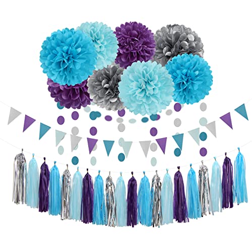 Kit de decoración de fiesta de sirena congelada de color morado, azul, plateado, 30 piezas Cover