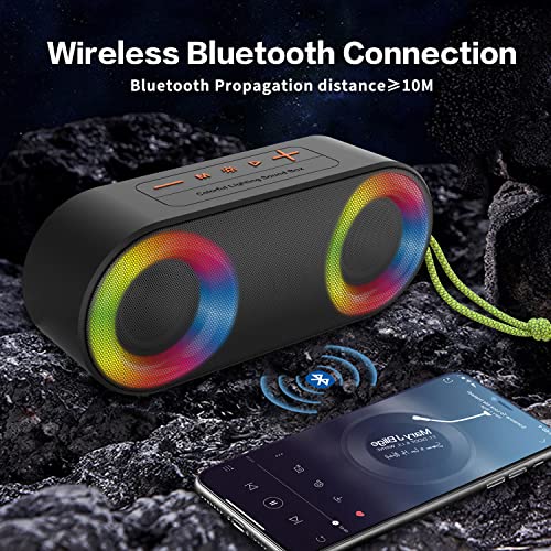TOMPROAD Portable Waterproof Bluetooth Speakers with LED Lights Wireless Stereo Sound Rich Bass Shower Speakers Outdoor Speaker Support FM Radio RGB Lights for Home Travel - Image 3