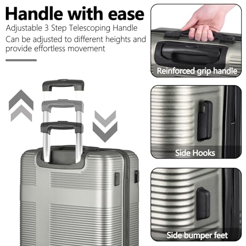 ILLUMINEW Luggage Sets with Durable Lightweight Carry-On Suitcases, Spinner Wheels, and TSA-Approved Lock (SHIZI, silver Grey, 24)4