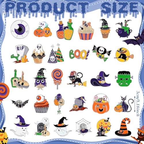 Image of Landical 30 /60 Pcs Cute Enamel Pins Bulk Plant Flower Animal Halloween Gothic Fall Pumpkin Cartoon Lapel Pin Brooches Jewelry Gift for Backpack Clothes Hats Accessories