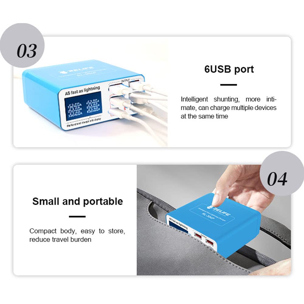 Potente pantalla LCD Cargador rápido USB con múltiples puertos Compacto inteligente USB QC3.0 Cargador rápido de gran compatibilidad, múltiples funciones de protección