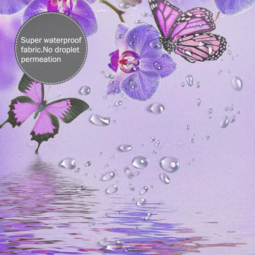 Rideau de douche violet 183x183 cm en polyester imprimé papillon avec 12 oeillets