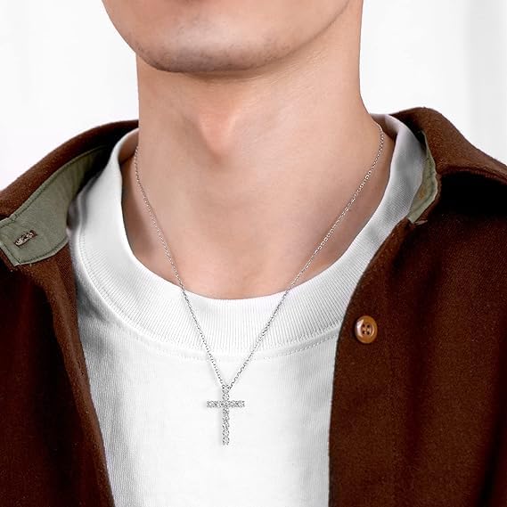 Cross Necklace Silvery Cubic Zirconia Cross Pendant Necklace Gifts for Women/Men3