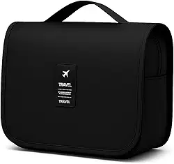 Bolsa Necessaire Maquiagem Cosméticos Feminina Viagem Com Divisória e Cabide para Pendurar Organizador de Maquiagem Muito Espaço para Maquiagem Shampoo Perfumes Higiene Pessoal (Preto)