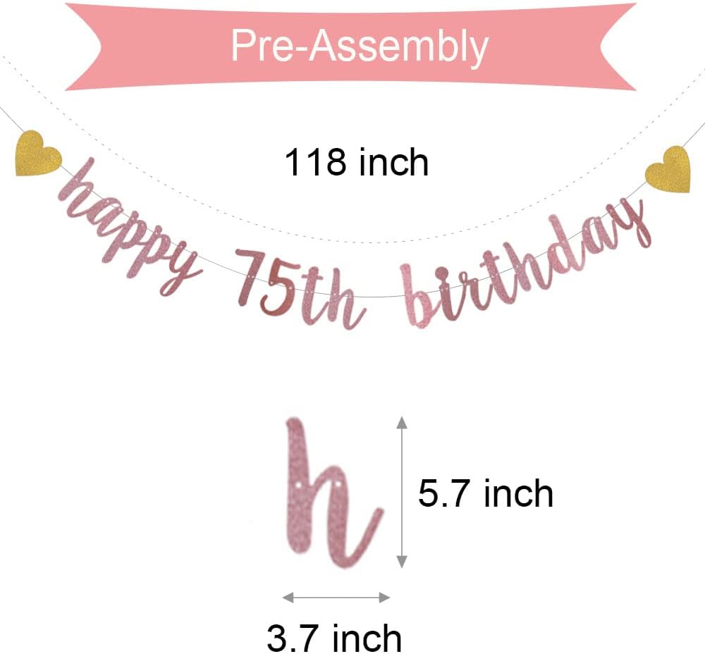 XIAOLUOLY Rose Gold Glitter Banner,Pre-Strung,70th Birthday Party Decorations Bunting Sign Backdrops,Happy 70th Birthday - Image 2