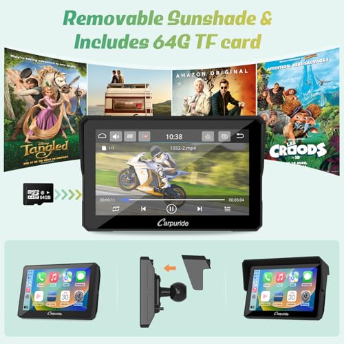 Image of Carpuride W502 Motorcycle GPS Wireless Portable Carplay /Android Auto Waterproof Car Stereo, 5 inch IPS Touch Screen with Dual Bluetooth, Navigation /Siri /G00gle Assistant for Motorbike