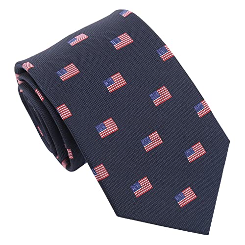 DQT Men's Embroidered Flag Print Novelty Classic Tie - American Flag