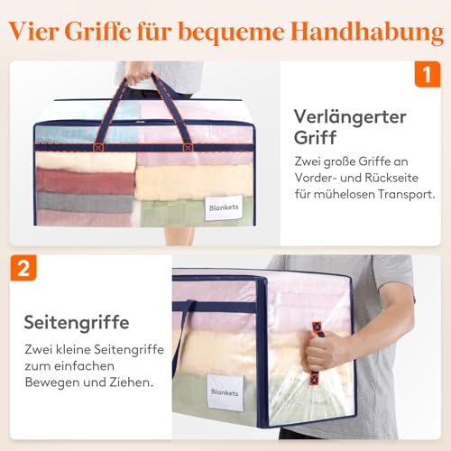 Lifewit 4 Stück 90L Umzugstaschen mit Griff, Aufbewahrungstasche für Bettdecken, Große Tasche mit Reißverschluss, Bettwäsche Aufbewahrung… – Ansicht 3
