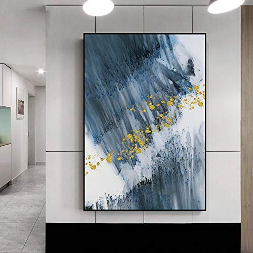 Affiches et impressions abstrait bleu or peinture toile de salon