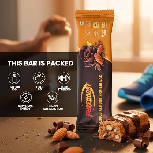 Image of Choco Almond Protein Bar - 15g Protein, Zero Added Sugar, High Fiber Snack Bar with Almonds & Chocolate | Gluten Free Energy Bar for Gym, Fitness & Healthy