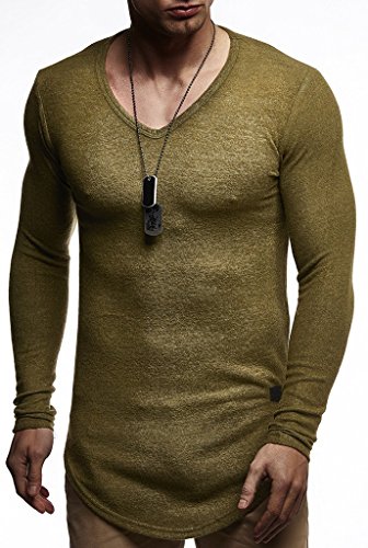 Leif Nelson Men's Long Sleeve Shirt Slim Fit | Men's V-Neck Sweat Shirt | Longsleeve Basic Shirt with V-Neck2