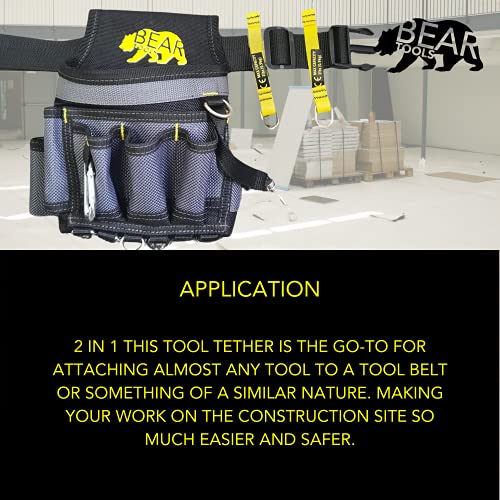 Image of BearTOOLS Yellow Flat D-Ring Tool Tail Tethers, 2-In-1 Application, Max Load 0.9KG, 12CM x 12MM (6, Yellow)