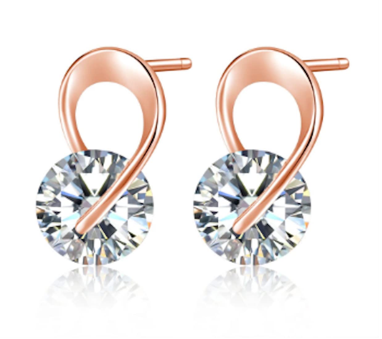 Nilu's CollectionBeautifully Designed 9-Shaped Symmetrical Stud Earrings | Cubic Zirconia AD Stone | for Women and Girls | Light Weight | Anit Tarnish