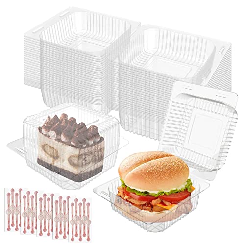 25 Pcs Cake Boxe,Single Cupcake Boxes,Reusable Clear Cake Boxes 4.3 Inch,Cupcake Boxes With 25 Stickers, Takeaway Cake Boxes for Party Birthday Wedding