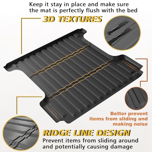 Image of TripleAliners Truck Mat Compatible with 2009-2026 Ram 1500 & 2019-2024 Classic 5.7FT Accessories, Truck Bed Mat Heavy Duty Custom Fit All Weather Protection TPE Pickup Liner, Won't fit Rambox