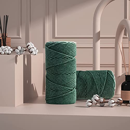 Image of ZUEXT Macrame Cord, Blackish Green, 5mm x 109yds Cotton String Macrame Yarn | 100% Natural Handmade, 4 Strands Twisted Cotton Rope, For Wall Hanging Plant Hangers Gift Wrapping Tapestry DIY Crafts, 100m