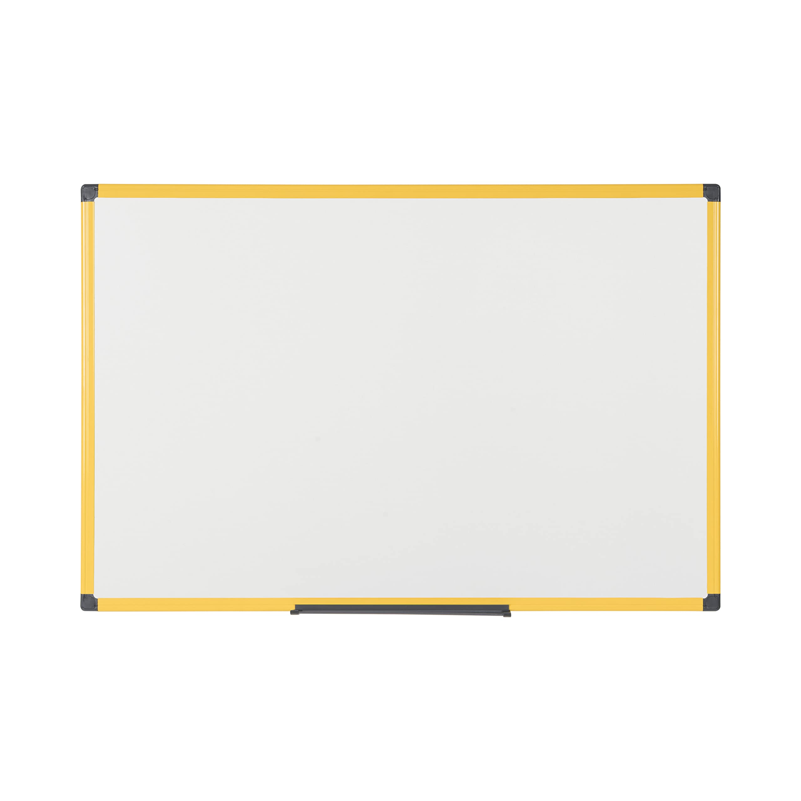 Bi-Office Whiteboard Ultrabrite z żółtą aluminiową ramą i półką na długopisy – magnetyczna, 90 x 60 cm z żółtą aluminiową ramą i półką na długopisy