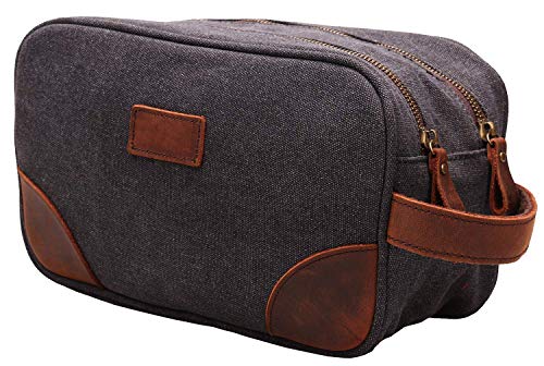 Vintage Leather Canvas Travel Toiletry Bag Shaving Dopp Kit #A001