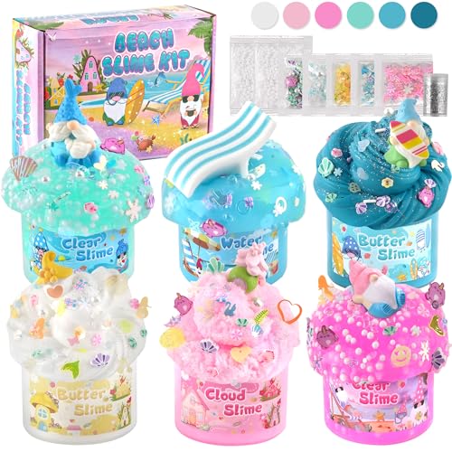 LAWOHO 6 Pack Slimes, Pink & Blue Slime Kit for Kids Ages 4-12 with Cloud, Butter & Water Slime, Non-Sticky Soft Sensory Toys, Slime Party Favors, Goodie Bag Stuffers for Girls & Boys Birthday Gifts